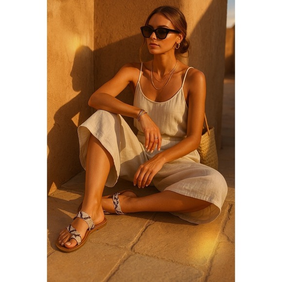 Unionbay Royal UJ0RYL72 Snake Print Crisscross Slide Sandals Neutral 6.5M - Picture 2 of 8